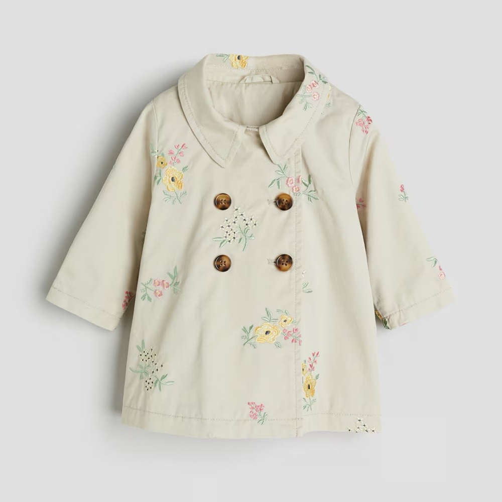 H&M used Floral Embroidered Cream Coat
